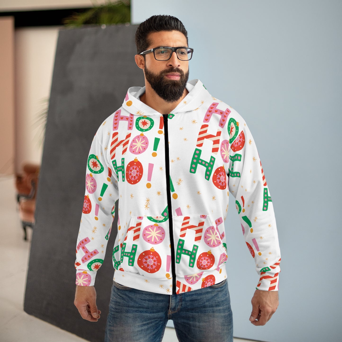 Ho Ho Ho Candy Style Festive Holiday Zip Hoodie