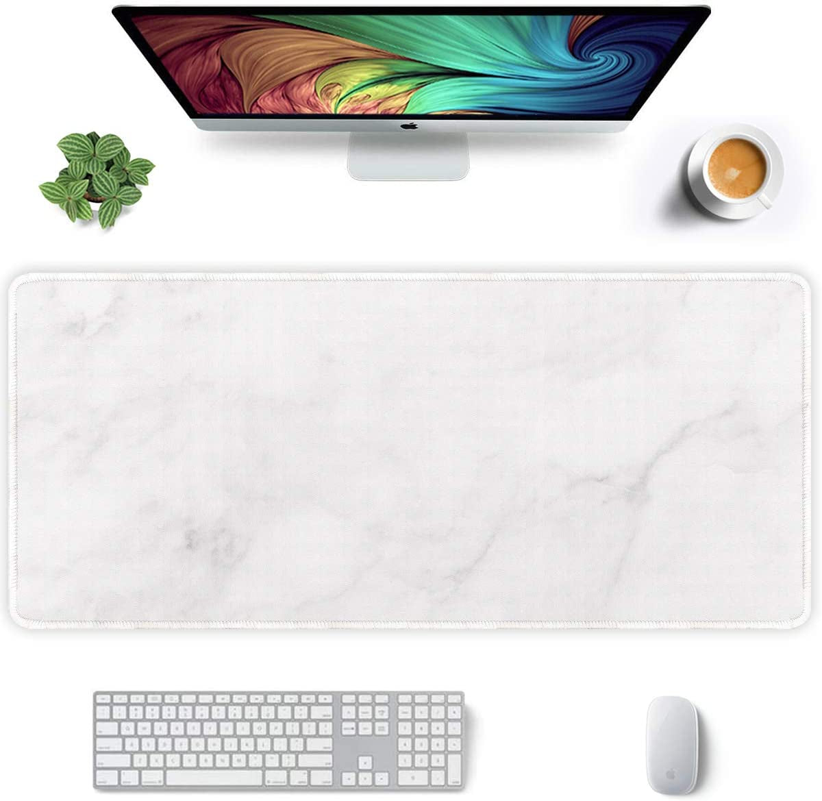 Desk Pad, XL Extended Large Gaming Mouse Pad 31.5 X 11.8 Inch, Waterproof Mousepad with Stitched Edge, Non-Slip Computer Keyboard Laptop Mat for Women Men Office Work, Teal Tropical Leaves