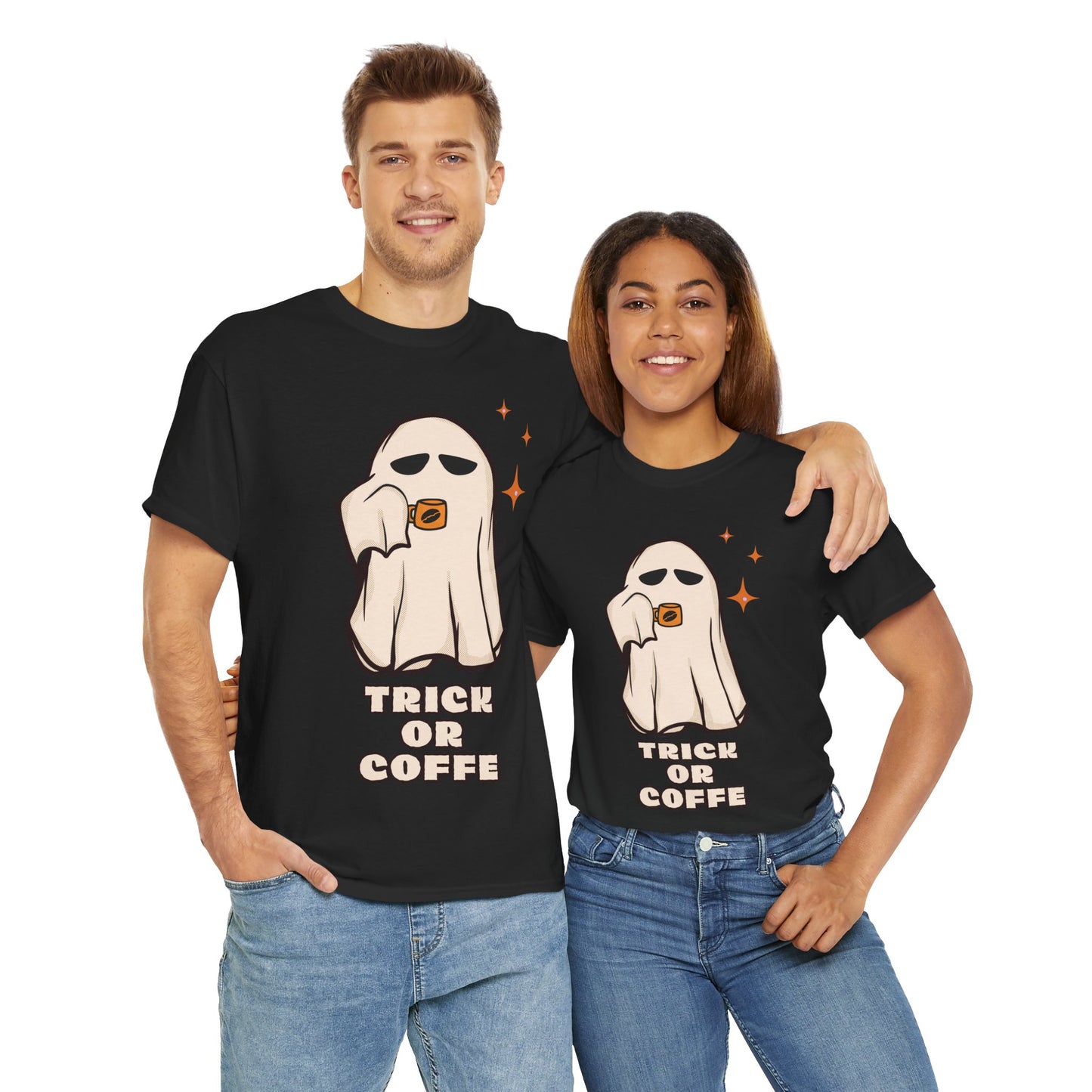 Ghostly Coffee Unisex Tee - Perfect for Halloween, Cozy Days, and Gift Ideas, Trick or Coffe Shirt, Holidays, Ghost Design, Coffee