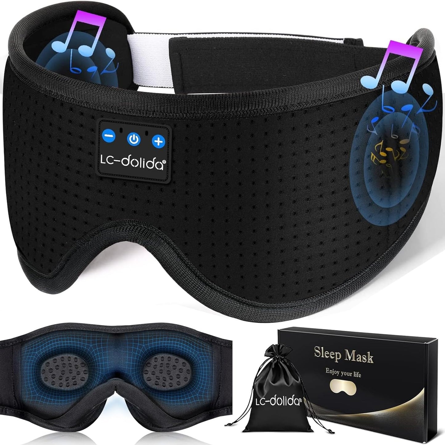 Sleep Headphones, Silk Sleep Mask Bluetooth Wireless Music Eye Mask, Sleeping Headphones for Side Sleepers Sleep Mask with Bluetooth Headphones Ultra-Thin Stereo Speaker Perfect for Sleeping