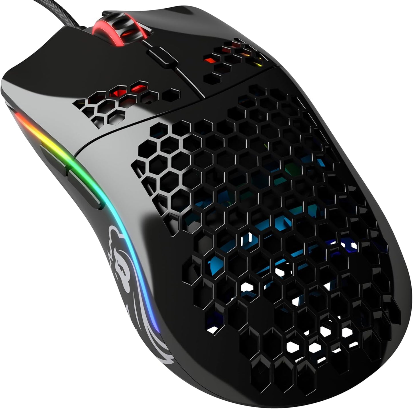 Model D Wired Gaming Mouse - 68G Superlight Honeycomb Design, RGB, Ergonomic, Pixart 3360 Sensor, Omron Switches, PTFE Feet, 6 Buttons - Glossy White
