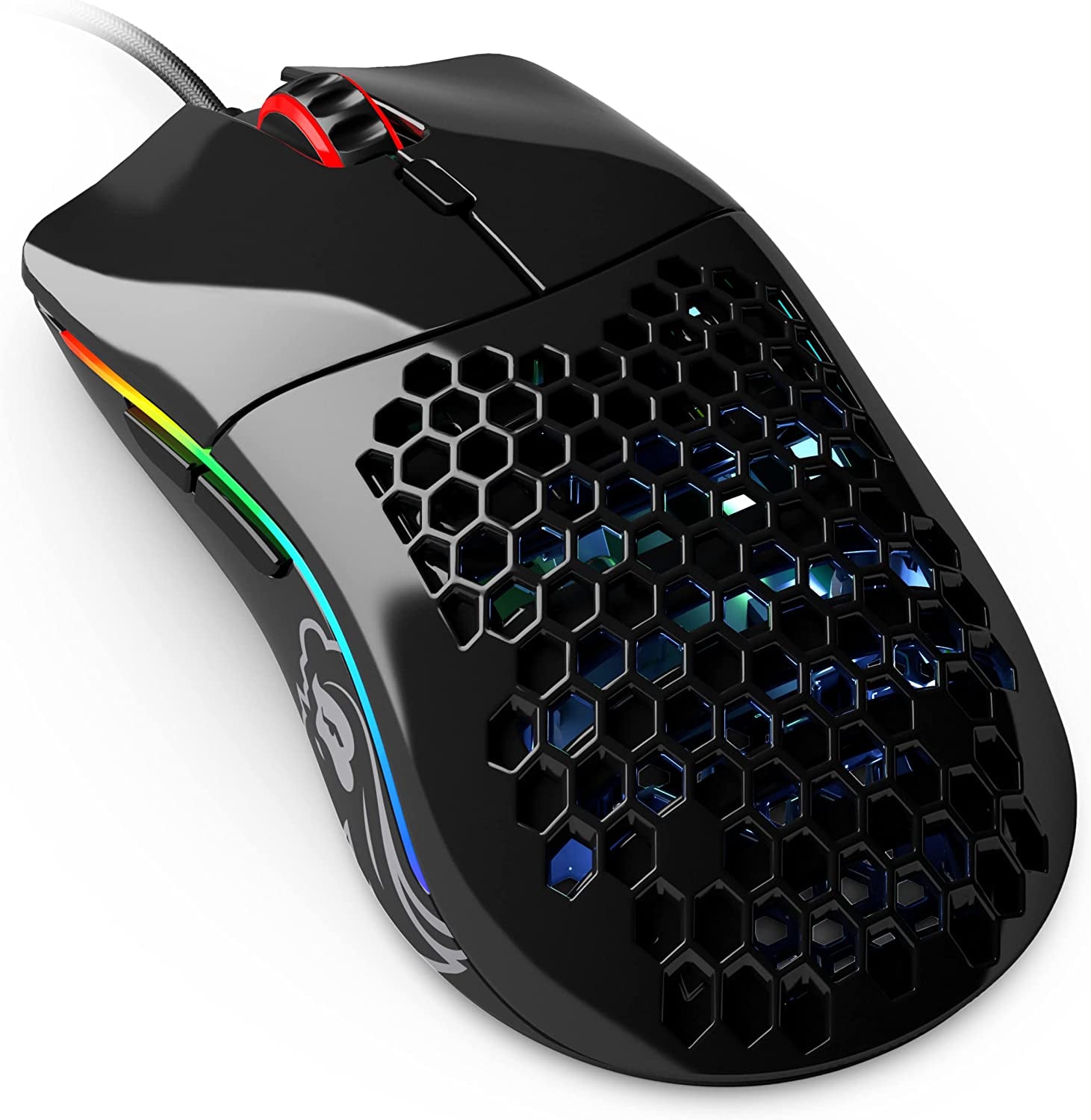 Model D Wired Gaming Mouse - 68G Superlight Honeycomb Design, RGB, Ergonomic, Pixart 3360 Sensor, Omron Switches, PTFE Feet, 6 Buttons - Glossy White