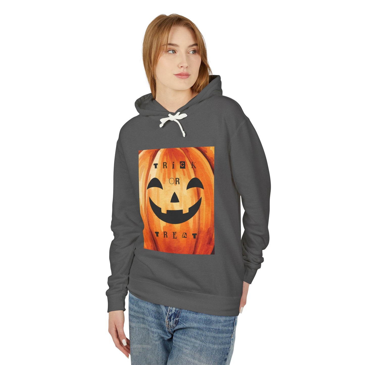 Halloween Pumpkin Hoodie, Unisex Lightweight Hooded Sweatshirt, Cozy Fall Apparel, Trick or Treat Costume