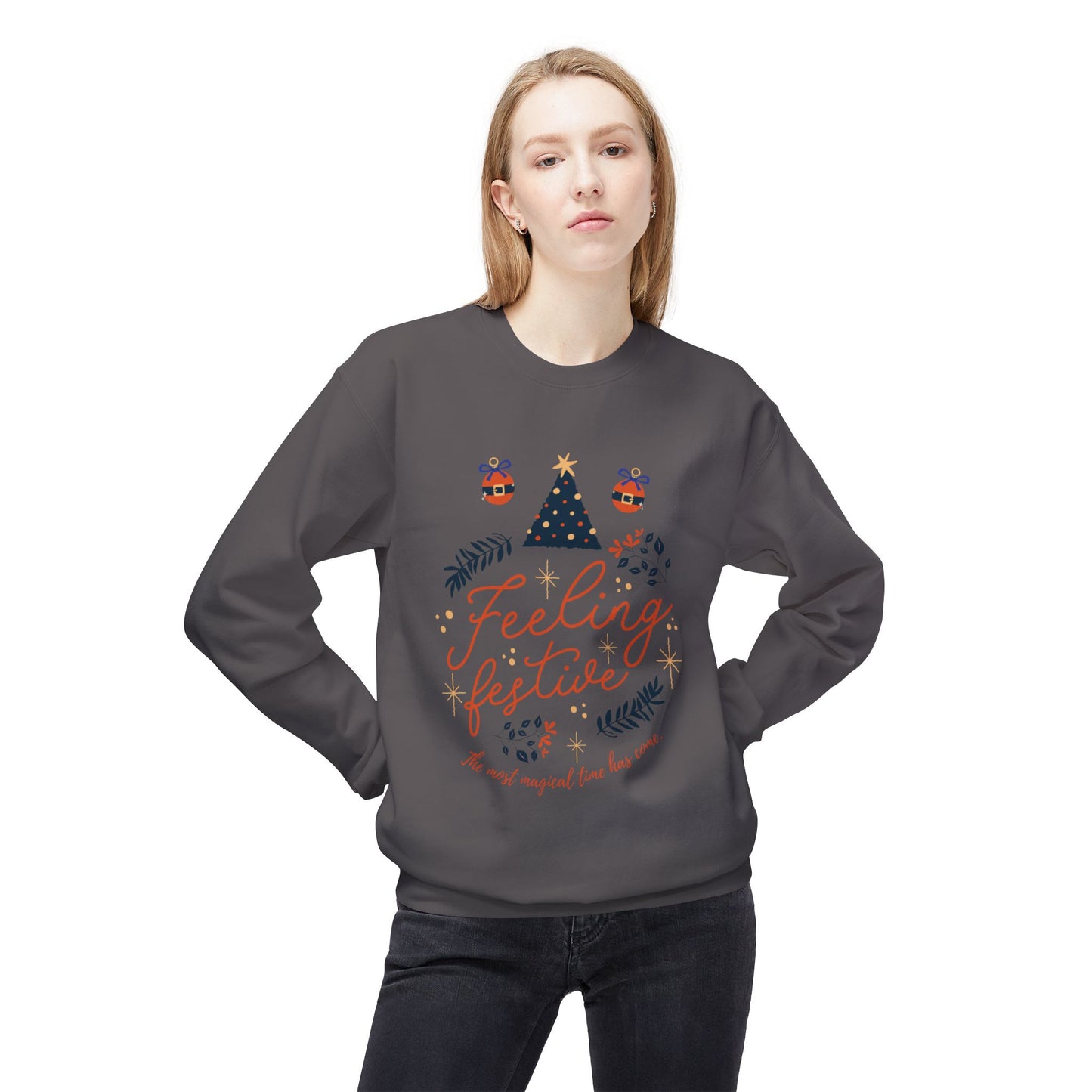 Festive Feeling Crewneck Sweatshirt, Cozy Holiday Sweatshirt, Christmas Gift, Unisex Fleece Pullover, Winter Apparel, Casual Wear