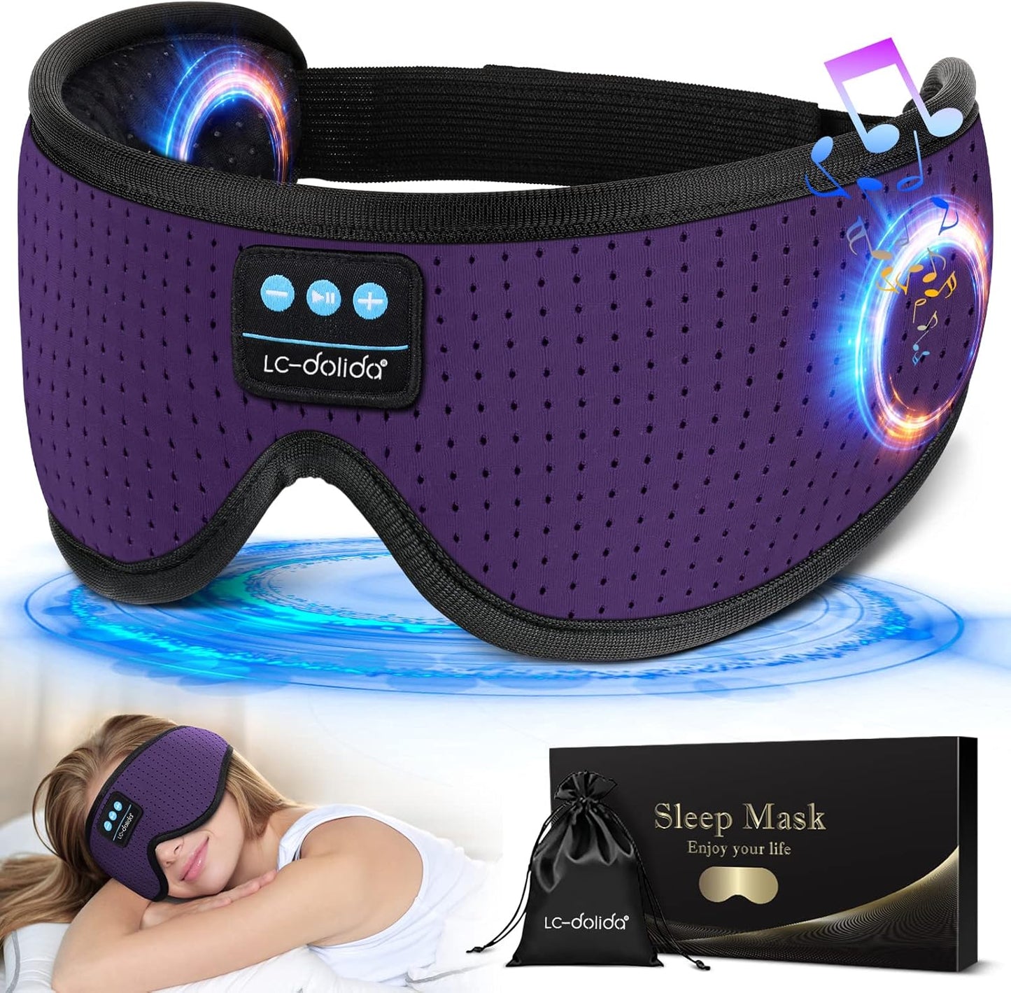 Sleep Headphones, Silk Sleep Mask Bluetooth Wireless Music Eye Mask, Sleeping Headphones for Side Sleepers Sleep Mask with Bluetooth Headphones Ultra-Thin Stereo Speaker Perfect for Sleeping