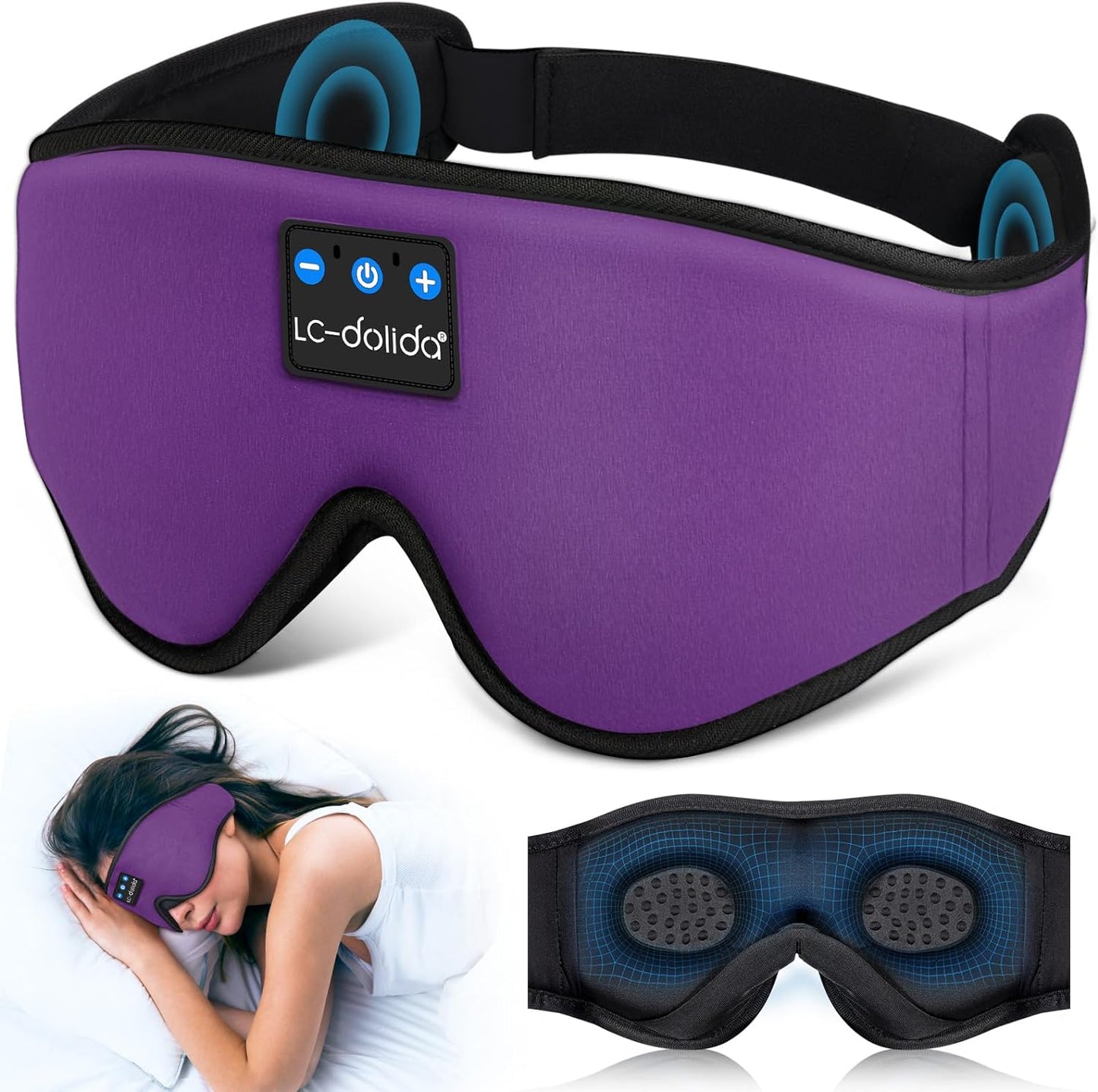 Sleep Headphones, Silk Sleep Mask Bluetooth Wireless Music Eye Mask, Sleeping Headphones for Side Sleepers Sleep Mask with Bluetooth Headphones Ultra-Thin Stereo Speaker Perfect for Sleeping