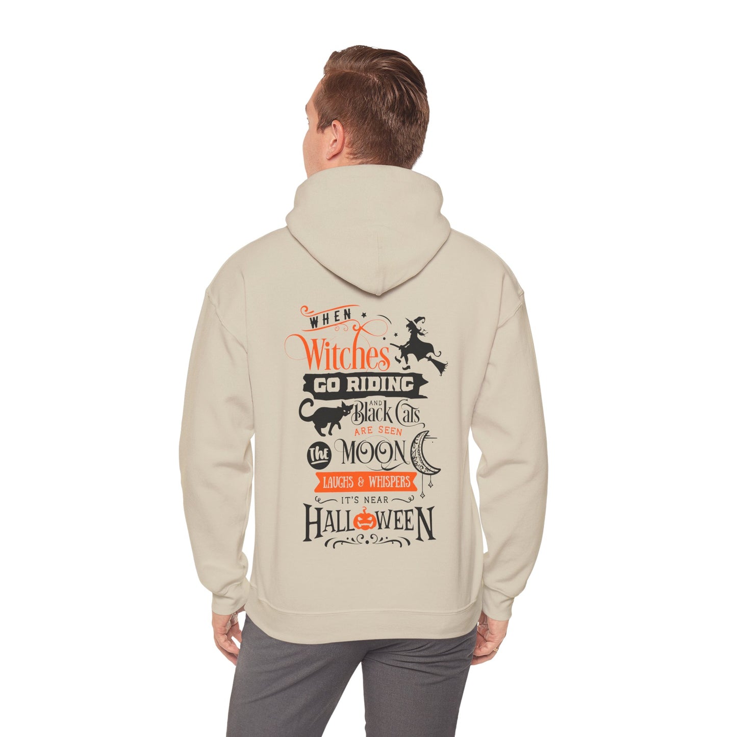 Halloween-Themed Unisex Hoodie with Witches and Bats Design, Cozy Sweatshirt for Fall Celebrations, Spooky Season Apparel, Gift Idea