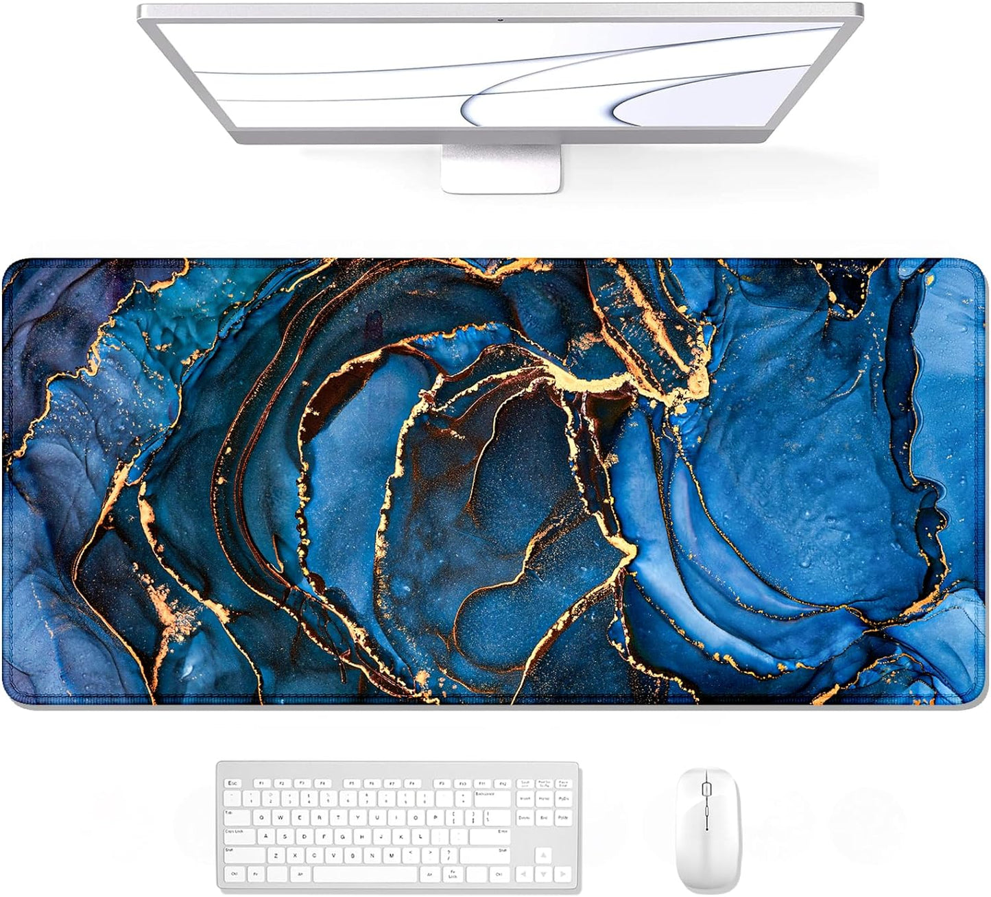 Desk Pad, XL Extended Large Gaming Mouse Pad 31.5 X 11.8 Inch, Waterproof Mousepad with Stitched Edge, Non-Slip Computer Keyboard Laptop Mat for Women Men Office Work, Teal Tropical Leaves
