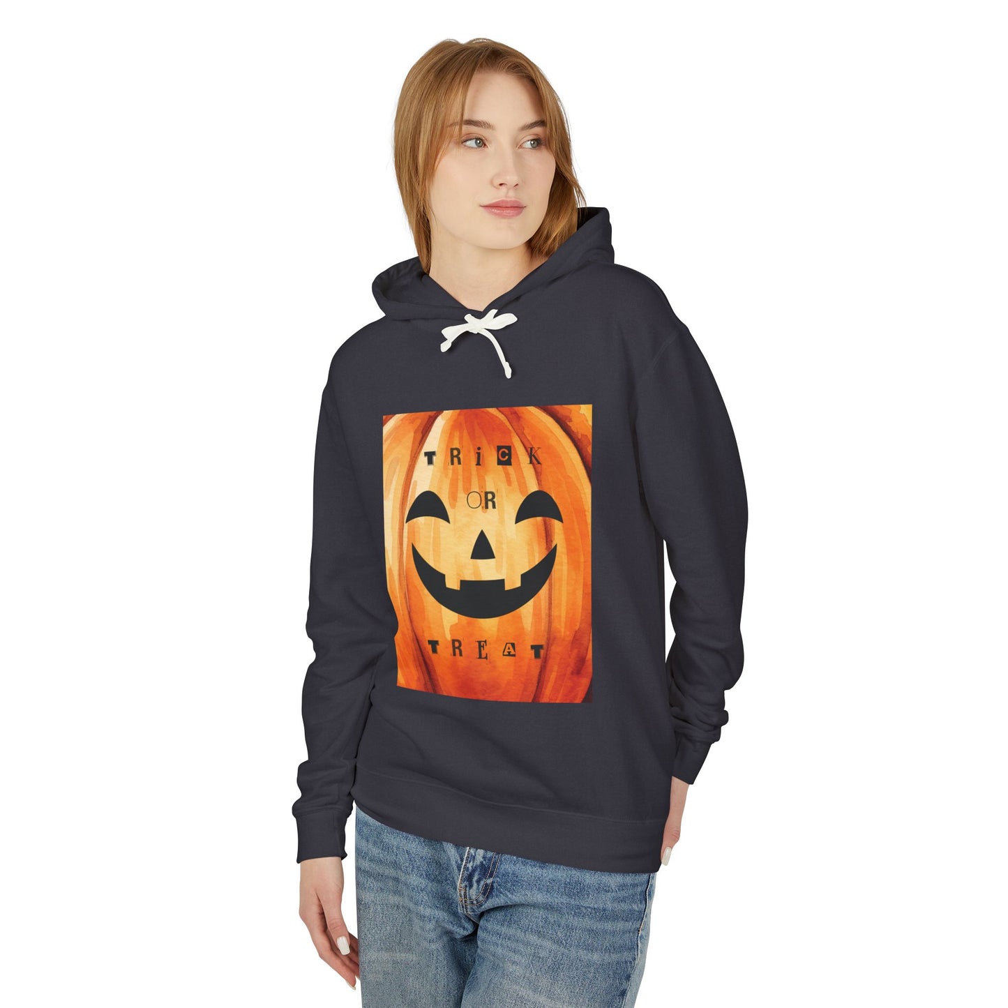 Halloween Pumpkin Hoodie, Unisex Lightweight Hooded Sweatshirt, Cozy Fall Apparel, Trick or Treat Costume