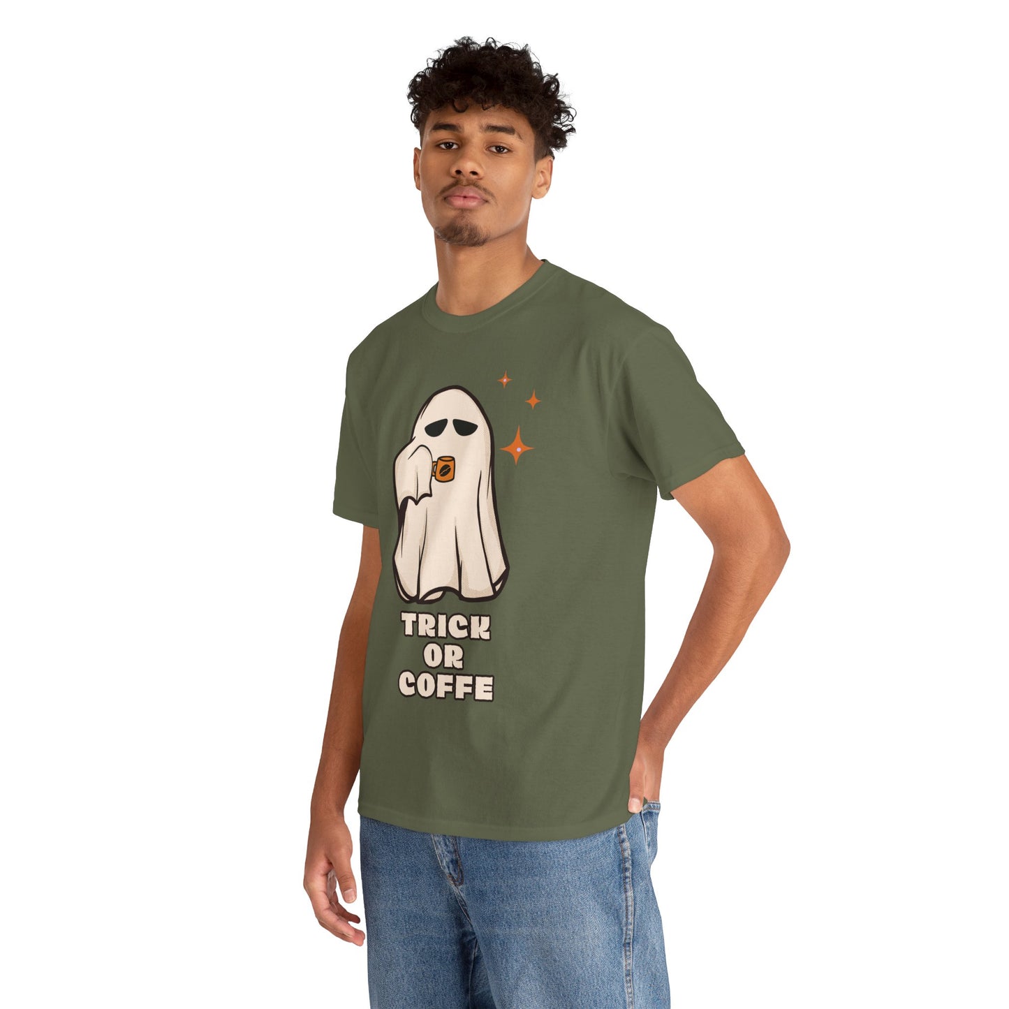 Ghostly Coffee Unisex Tee - Perfect for Halloween, Cozy Days, and Gift Ideas, Trick or Coffe Shirt, Holidays, Ghost Design, Coffee