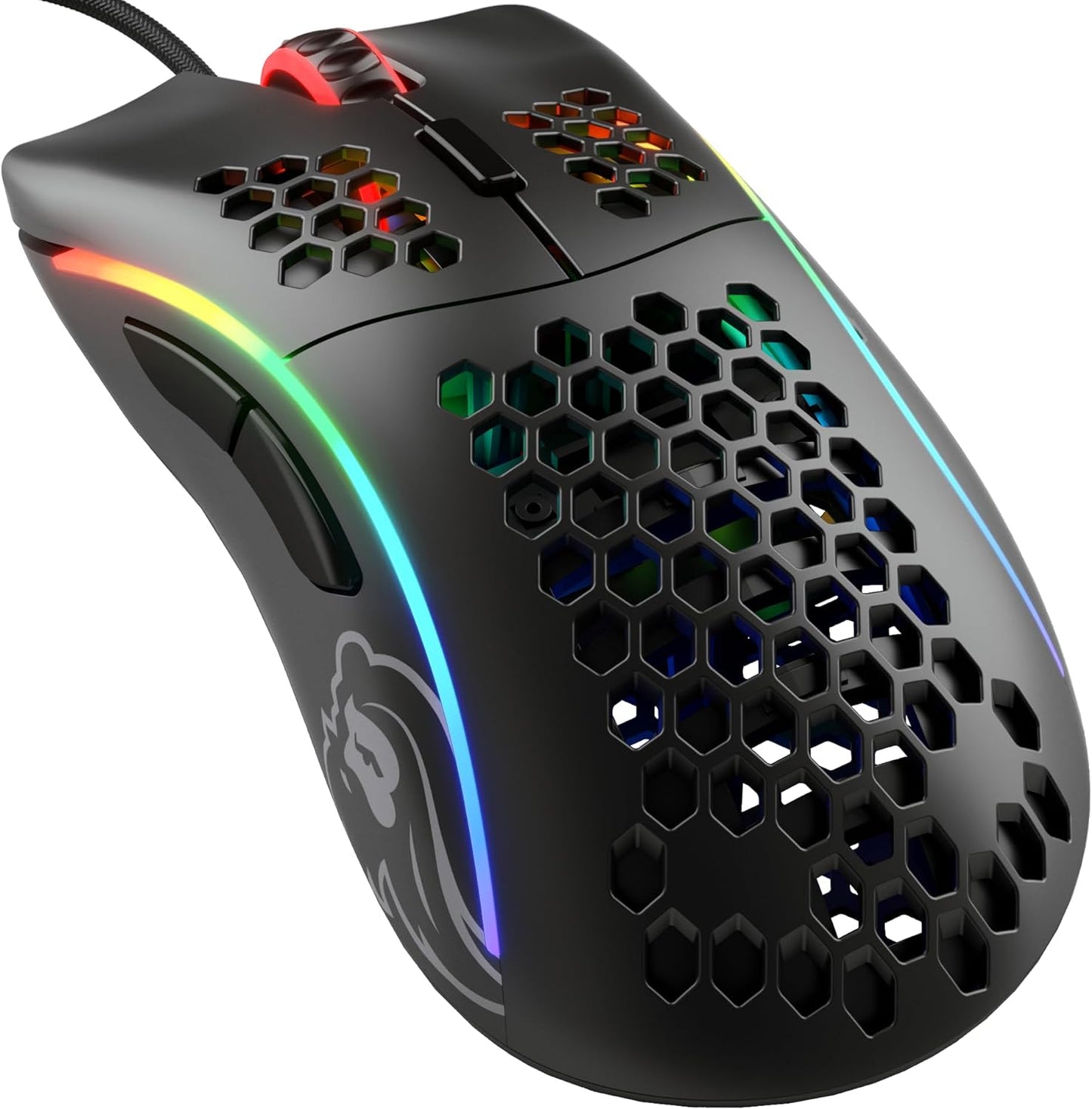 Model D Wired Gaming Mouse - 68G Superlight Honeycomb Design, RGB, Ergonomic, Pixart 3360 Sensor, Omron Switches, PTFE Feet, 6 Buttons - Glossy White