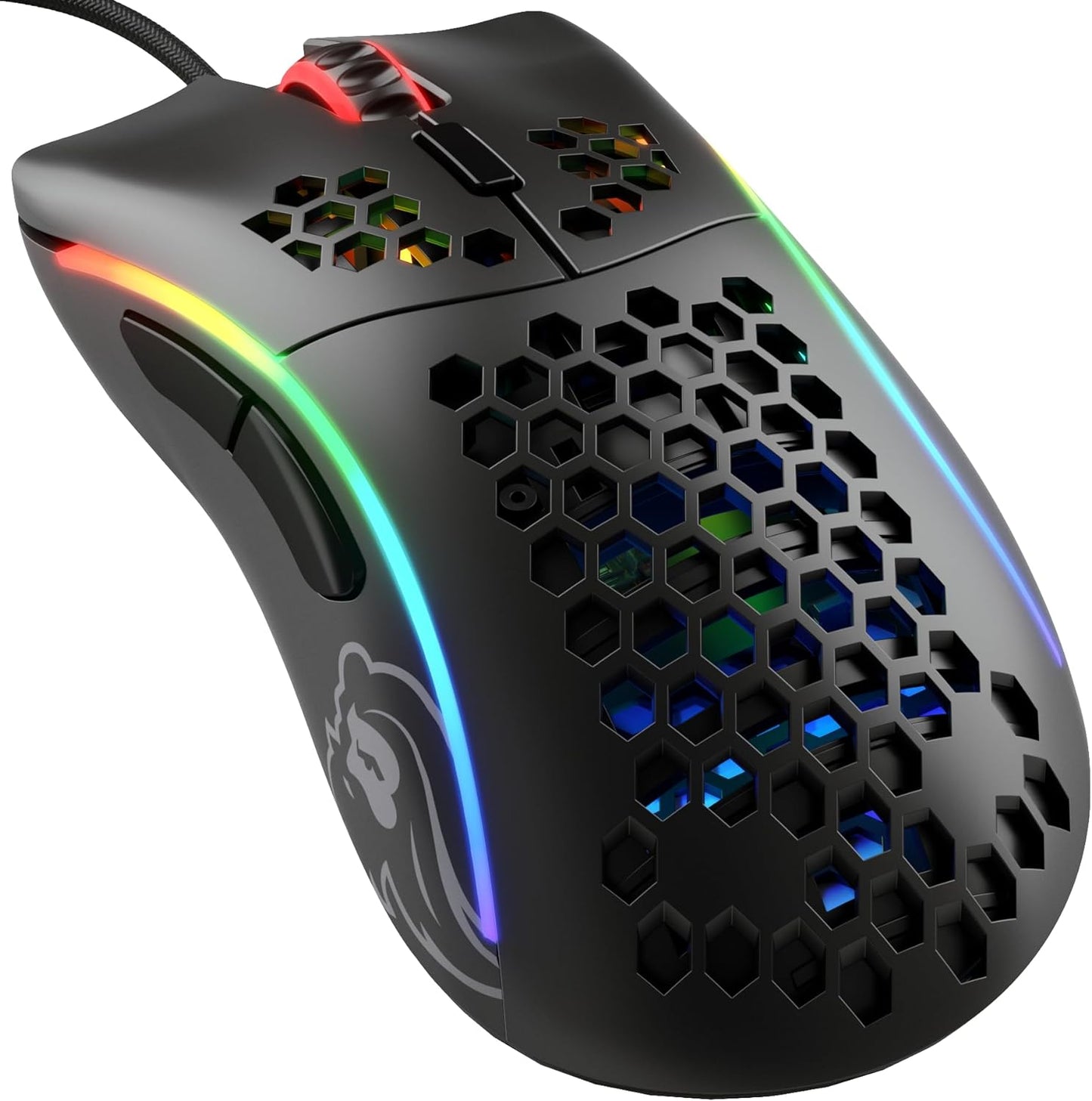 Model D Wired Gaming Mouse - 68G Superlight Honeycomb Design, RGB, Ergonomic, Pixart 3360 Sensor, Omron Switches, PTFE Feet, 6 Buttons - Glossy White