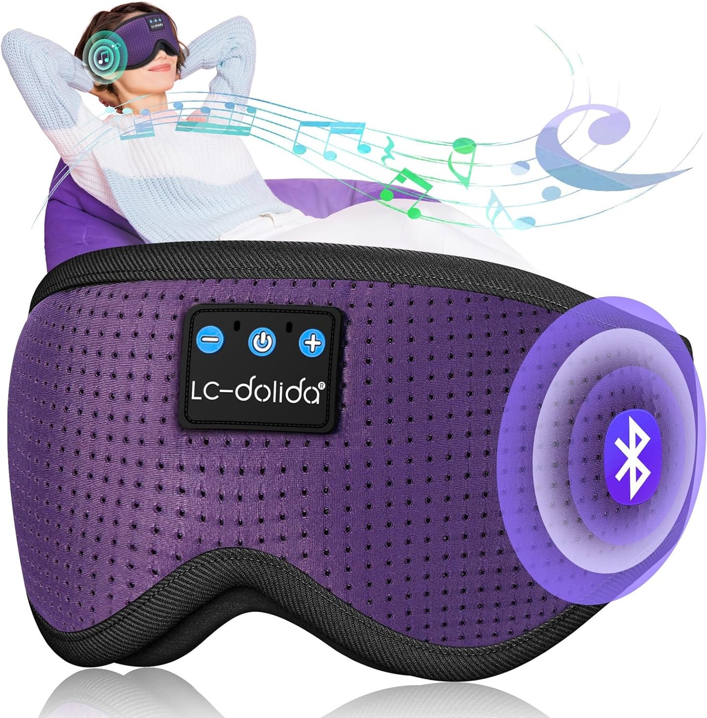 Sleep Headphones, Silk Sleep Mask Bluetooth Wireless Music Eye Mask, Sleeping Headphones for Side Sleepers Sleep Mask with Bluetooth Headphones Ultra-Thin Stereo Speaker Perfect for Sleeping