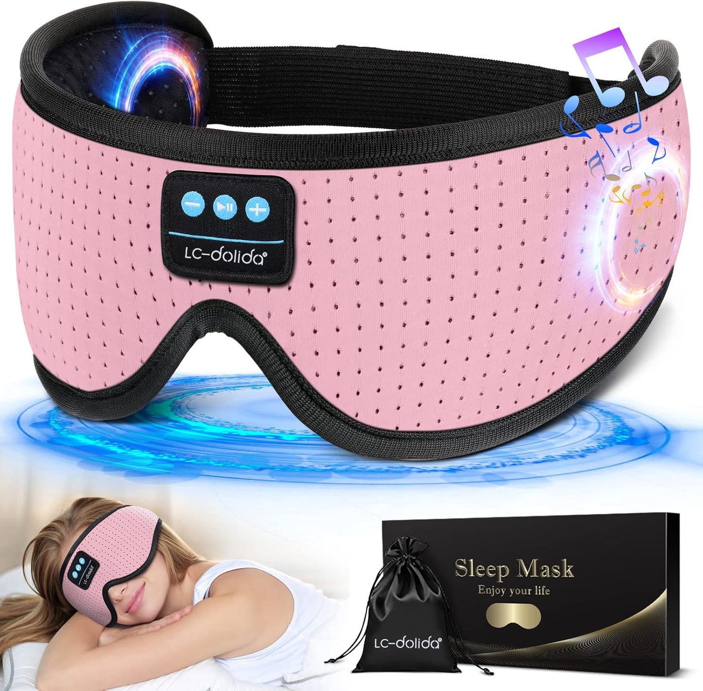 Sleep Headphones, Silk Sleep Mask Bluetooth Wireless Music Eye Mask, Sleeping Headphones for Side Sleepers Sleep Mask with Bluetooth Headphones Ultra-Thin Stereo Speaker Perfect for Sleeping