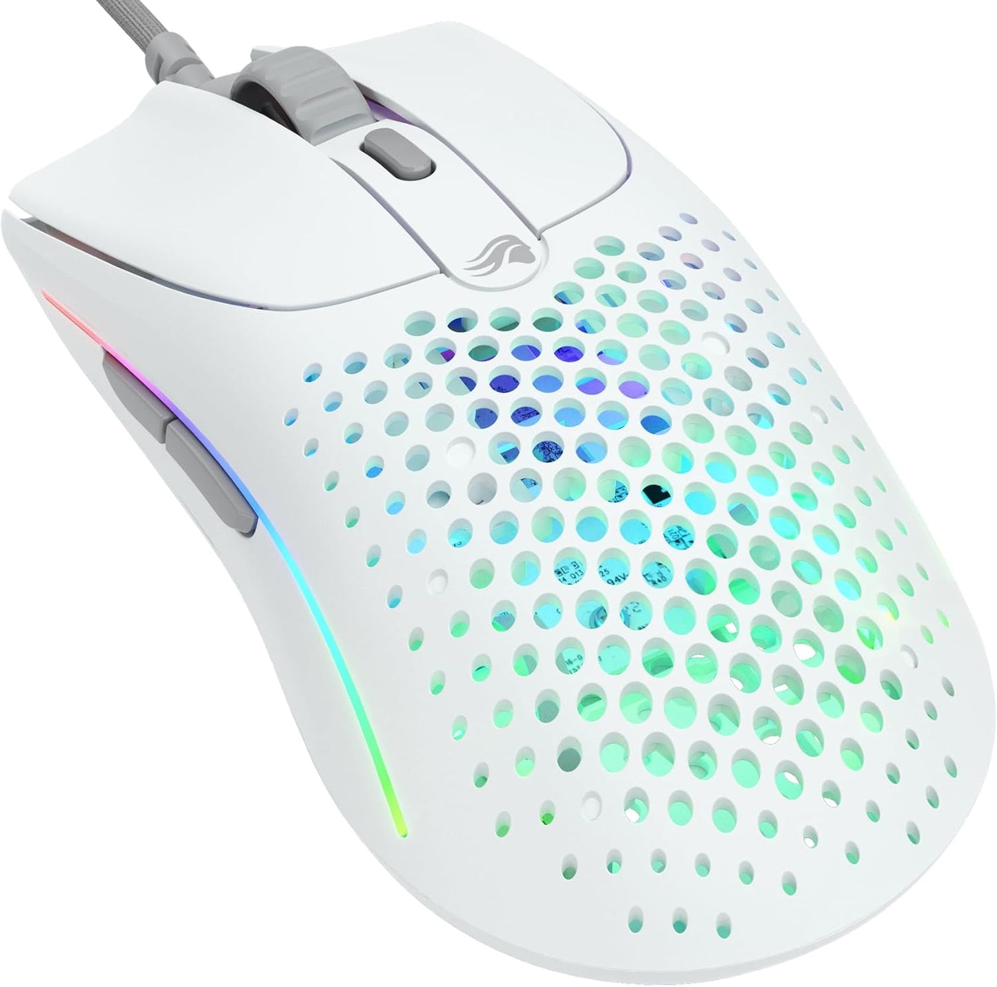 Model D Wired Gaming Mouse - 68G Superlight Honeycomb Design, RGB, Ergonomic, Pixart 3360 Sensor, Omron Switches, PTFE Feet, 6 Buttons - Glossy White