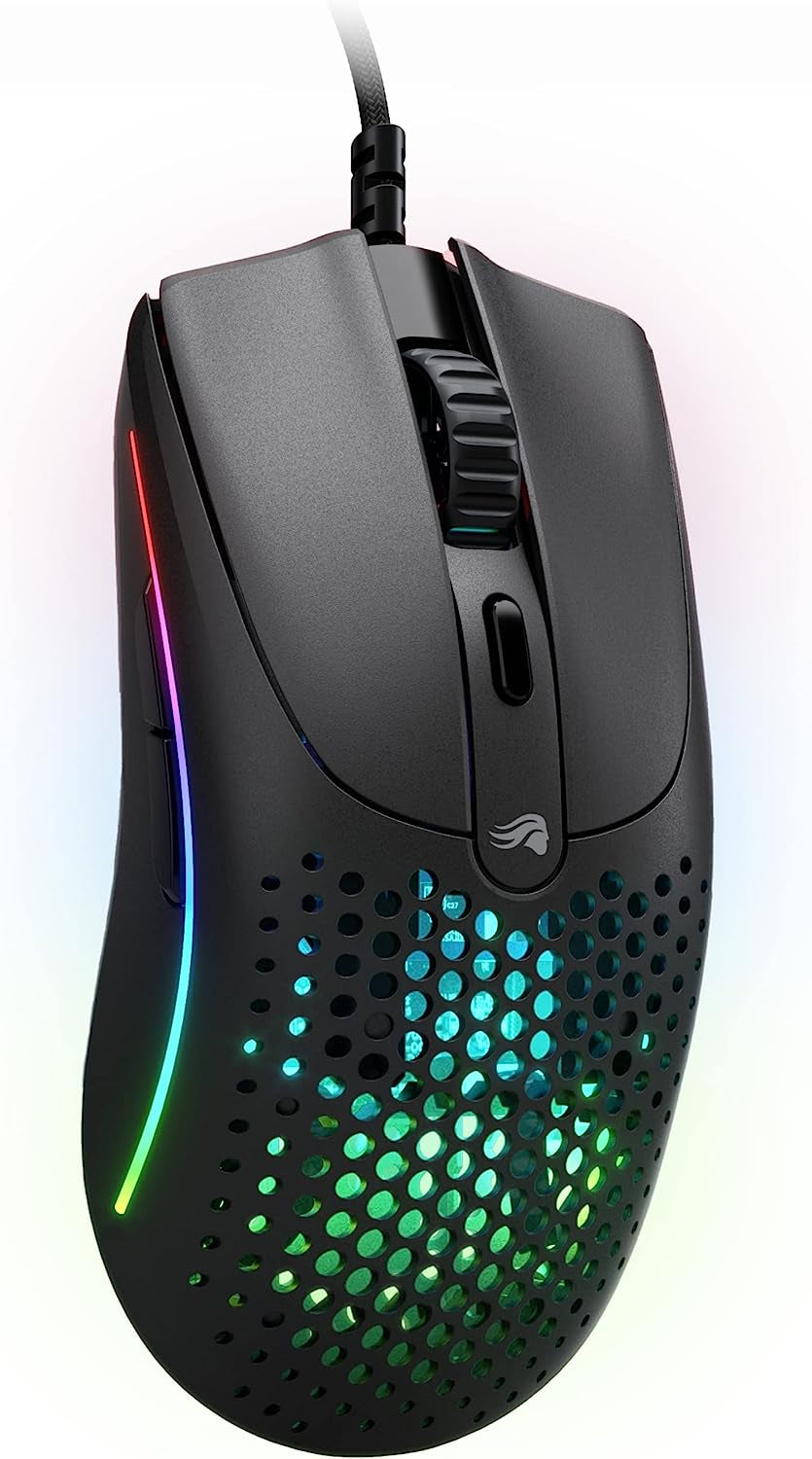 Model D Wired Gaming Mouse - 68G Superlight Honeycomb Design, RGB, Ergonomic, Pixart 3360 Sensor, Omron Switches, PTFE Feet, 6 Buttons - Glossy White