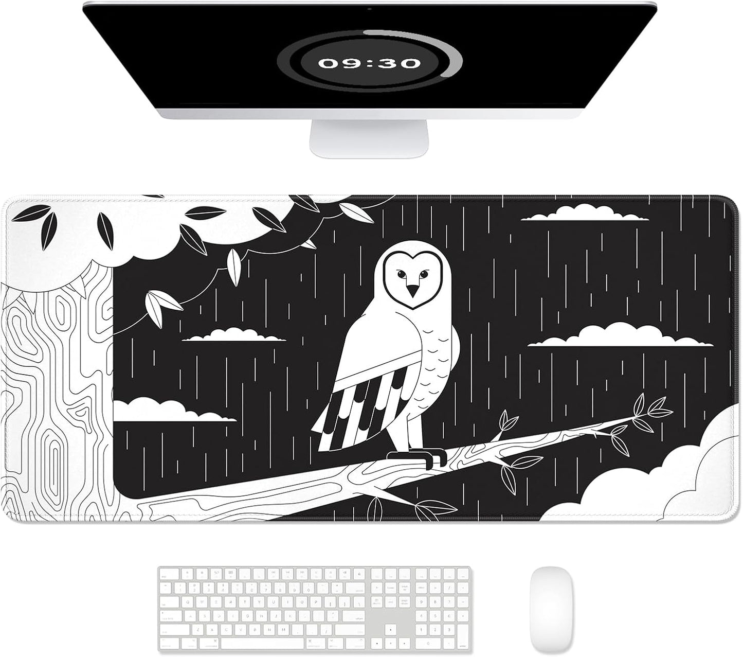 Desk Pad, XL Extended Large Gaming Mouse Pad 31.5 X 11.8 Inch, Waterproof Mousepad with Stitched Edge, Non-Slip Computer Keyboard Laptop Mat for Women Men Office Work, Teal Tropical Leaves