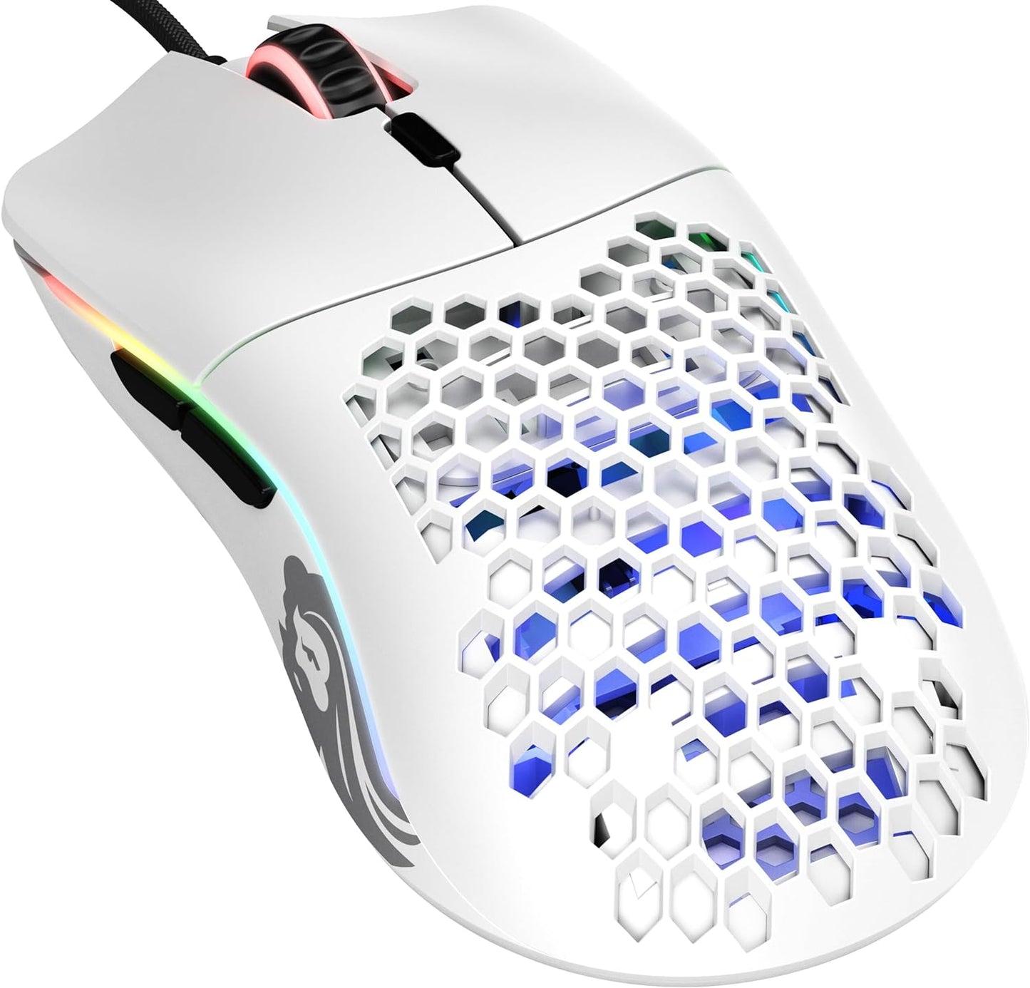 Model D Wired Gaming Mouse - 68G Superlight Honeycomb Design, RGB, Ergonomic, Pixart 3360 Sensor, Omron Switches, PTFE Feet, 6 Buttons - Glossy White
