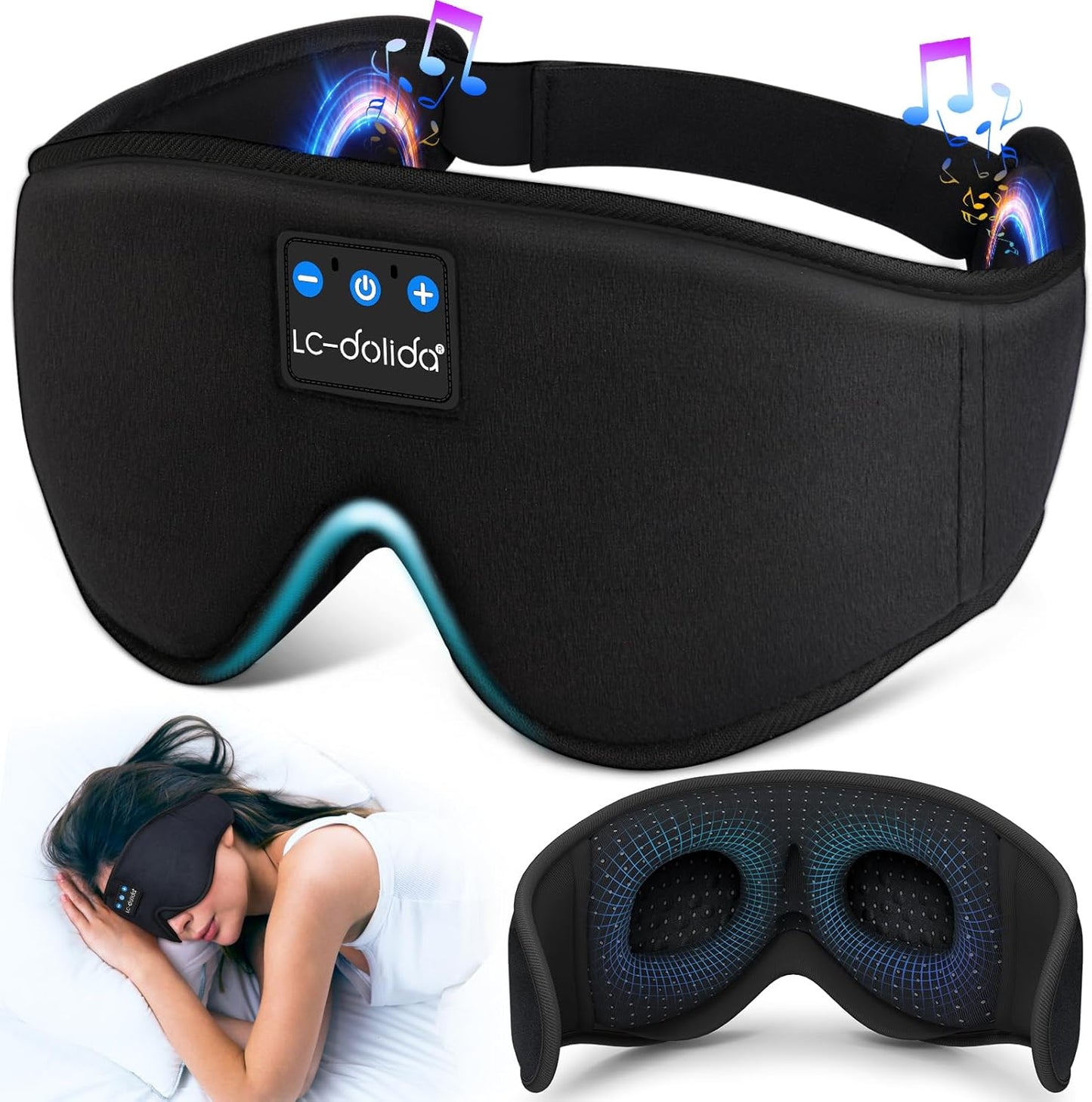 Sleep Headphones, Silk Sleep Mask Bluetooth Wireless Music Eye Mask, Sleeping Headphones for Side Sleepers Sleep Mask with Bluetooth Headphones Ultra-Thin Stereo Speaker Perfect for Sleeping