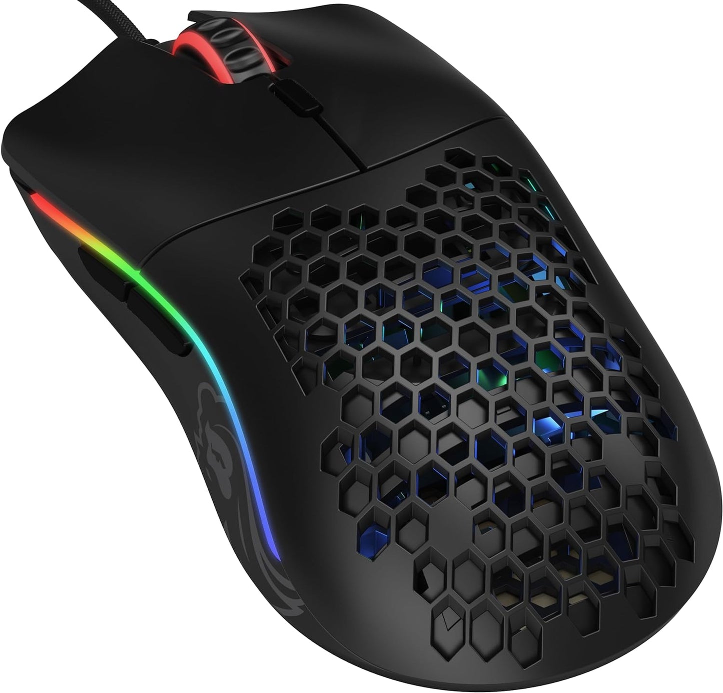 Model D Wired Gaming Mouse - 68G Superlight Honeycomb Design, RGB, Ergonomic, Pixart 3360 Sensor, Omron Switches, PTFE Feet, 6 Buttons - Glossy White