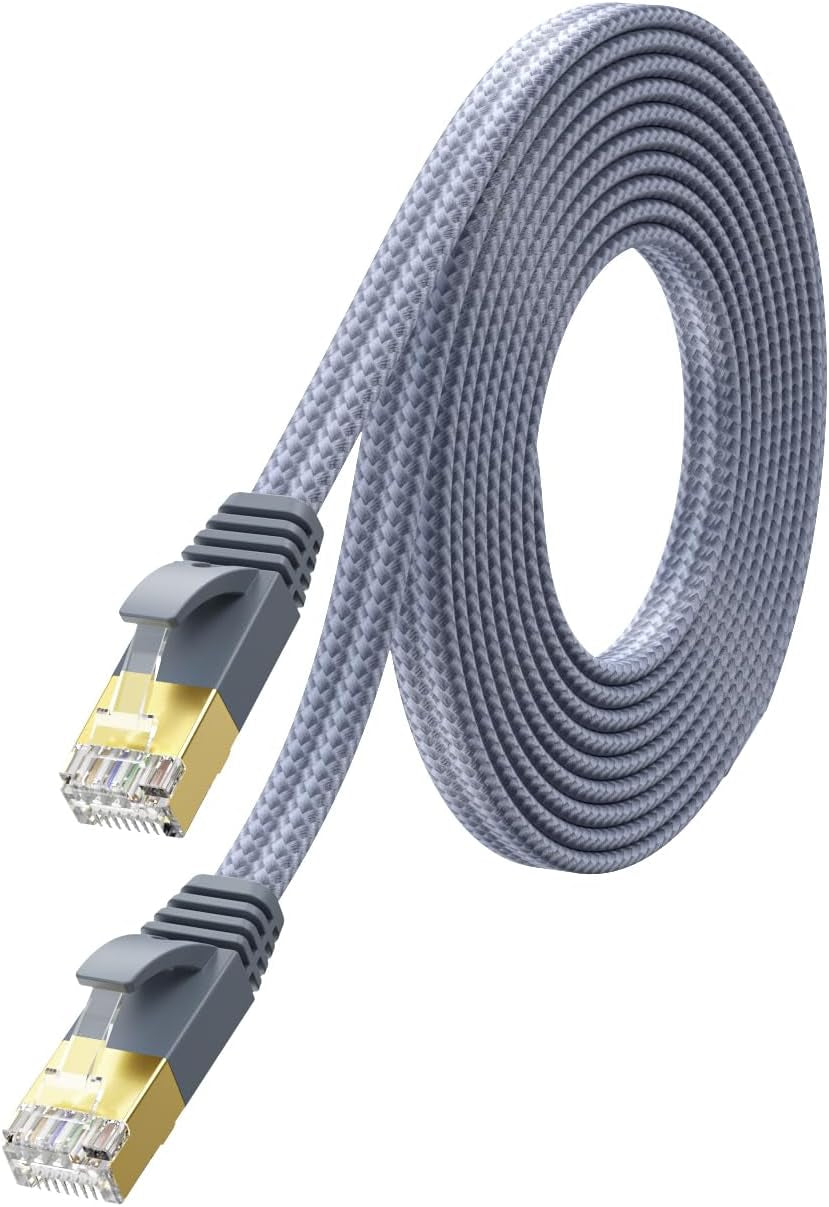 Cat 7 Ethernet Cable 10Ft - Flat Design, Easy Install, Nylon Braided, More Durable High Speed Internet Cable Network Cord Shielded LAN Cables for Computers, Routers, Switches, and Gaming Consoles