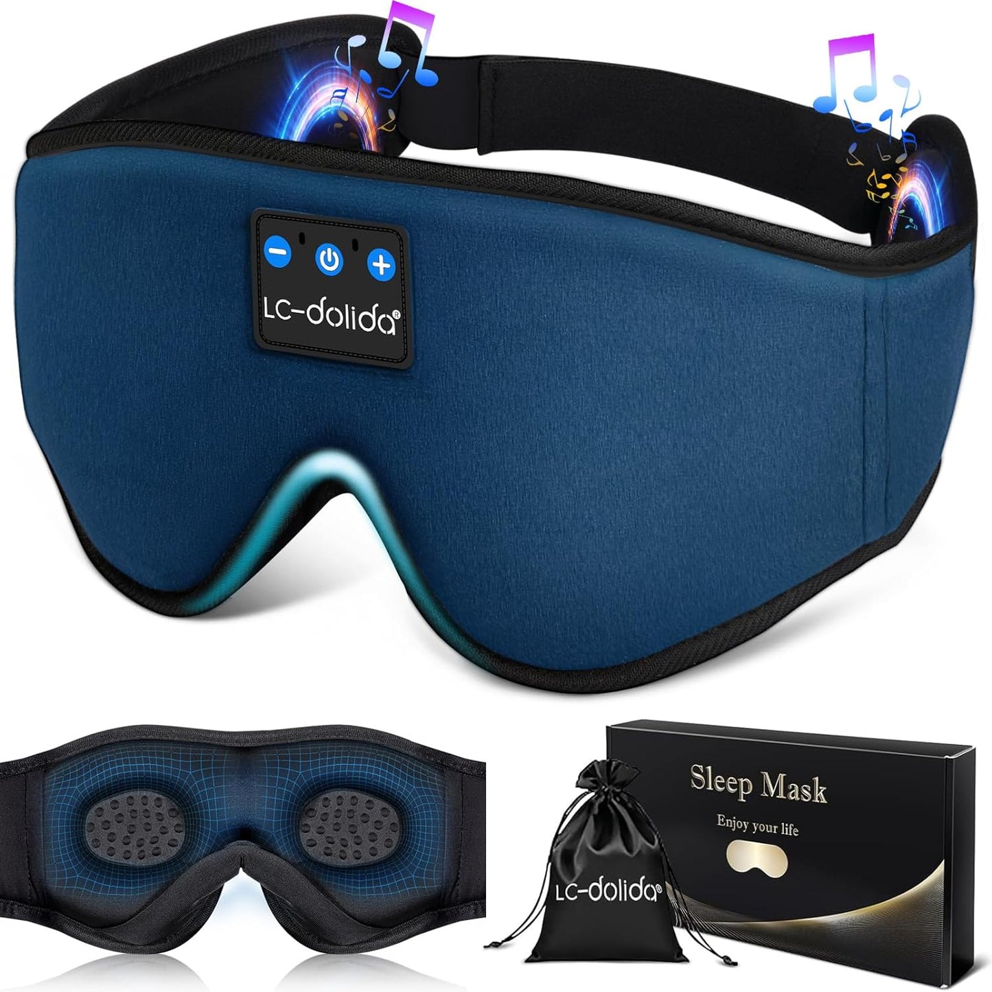 Sleep Headphones, Silk Sleep Mask Bluetooth Wireless Music Eye Mask, Sleeping Headphones for Side Sleepers Sleep Mask with Bluetooth Headphones Ultra-Thin Stereo Speaker Perfect for Sleeping