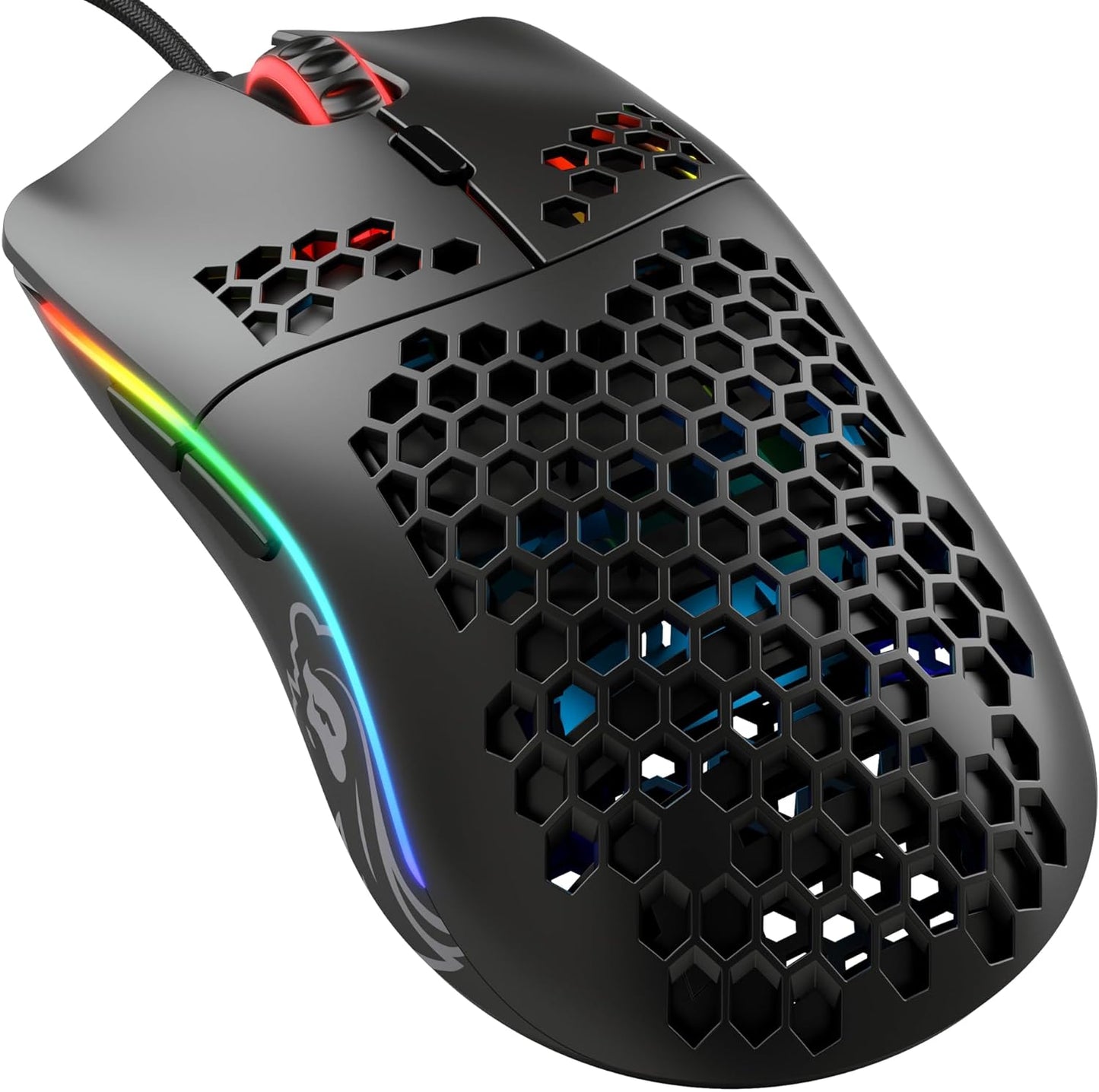 Model D Wired Gaming Mouse - 68G Superlight Honeycomb Design, RGB, Ergonomic, Pixart 3360 Sensor, Omron Switches, PTFE Feet, 6 Buttons - Glossy White